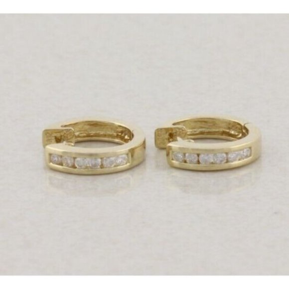 Unbranded Jewelry - 14k Yellow Gold .12 Carat Diamond Hoop Earrings Huggie Hoops